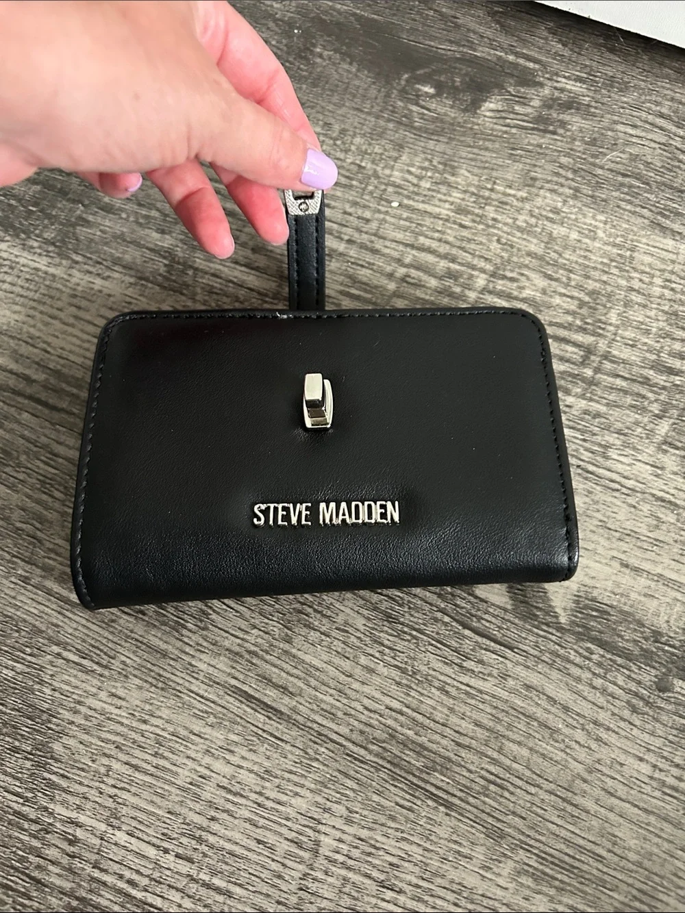 Steve Madden Black Leather Snap-Closure Wallet